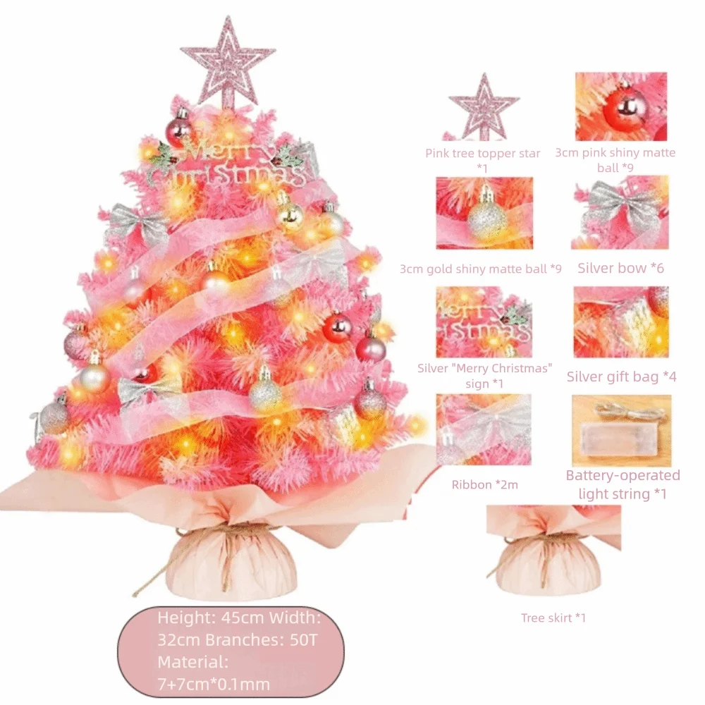 45cm Mini Tabletop Christmas Tree Set with Colored Ornaments Mini Christmas Tree Richie's Pink 2 45cm