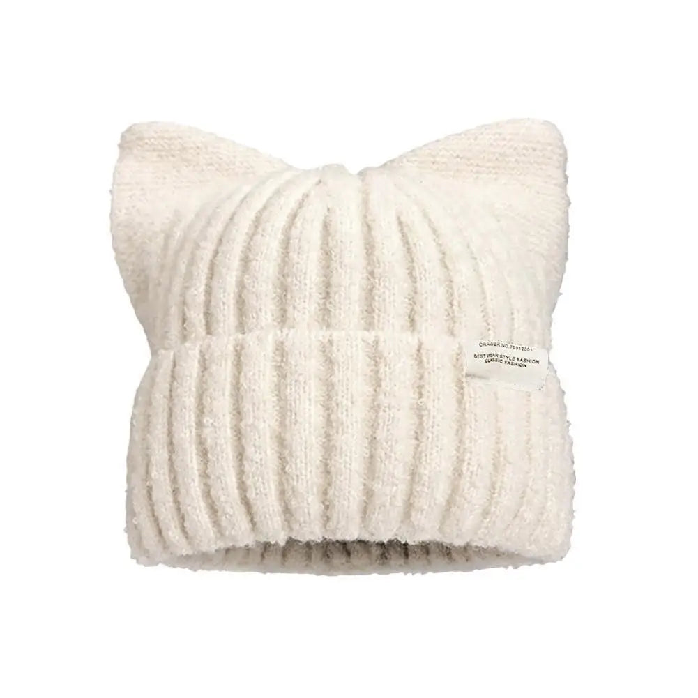 Cat Ear Beanie Hat for Women – Cute Warm Knit Winter Cap Knit Beanie Hat Richie's Beige One size