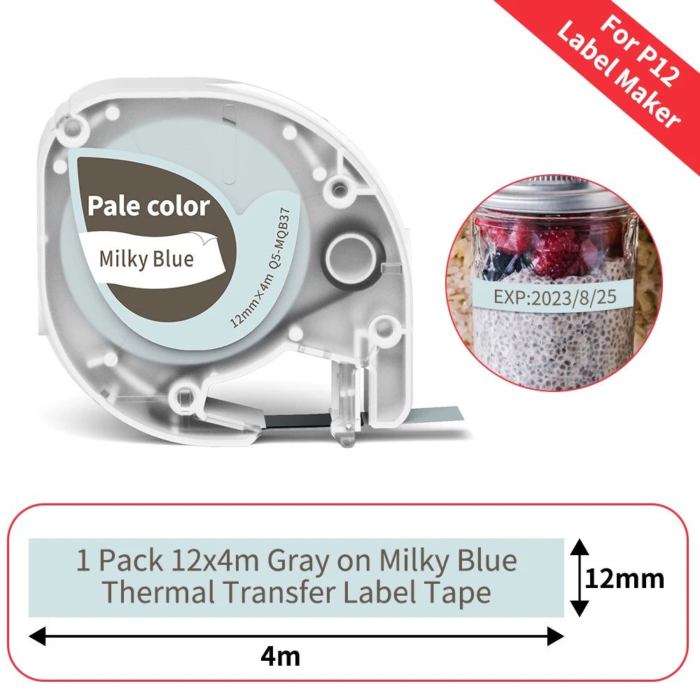 12mm Label Tape for Phomemo P12 & Dymo LetraTag – 4m Label Maker Tape Richie's Q5-MQB37