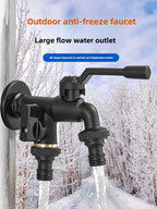 Black Brass Dual Outlet Anti-Freeze Outdoor Garden Faucet 1/2" Outdoor Garden Faucet Richie's