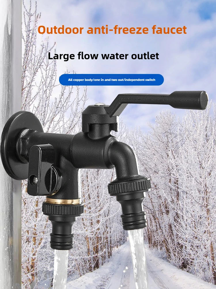 Black Brass Dual Outlet Anti-Freeze Outdoor Garden Faucet 1/2" Outdoor Garden Faucet Richie's