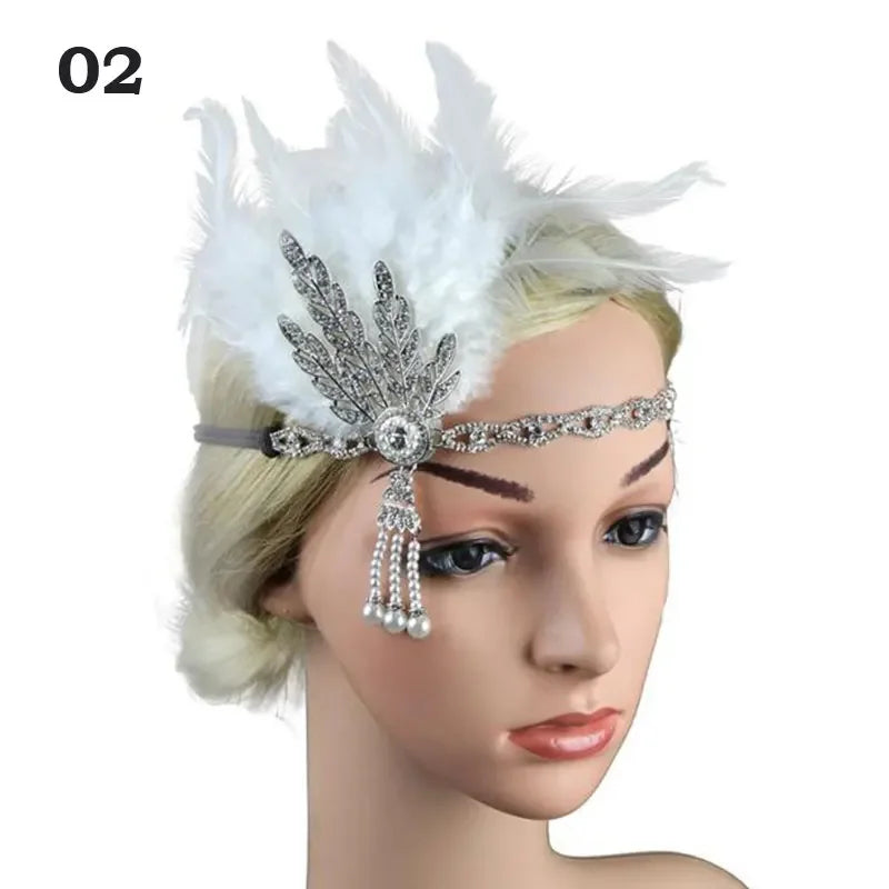 Women's Feather Flapper Headband – 1920s Vintage Rhinestone Feather Flapper Headband Richie's 02