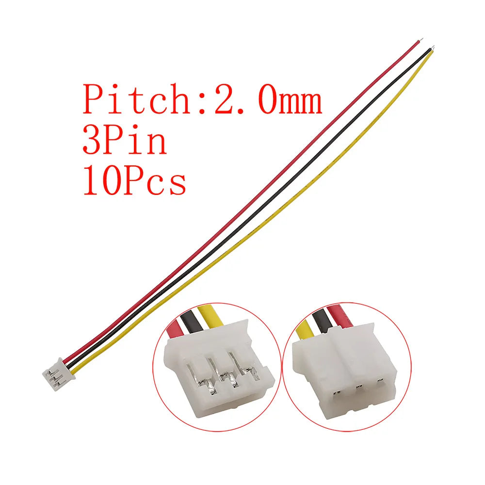10Pcs JST PH 2.0mm Connector 2–6 Pin Male Female 26AWG Cables Wire Connector Set Richie's 10Pcs 3Pin-J