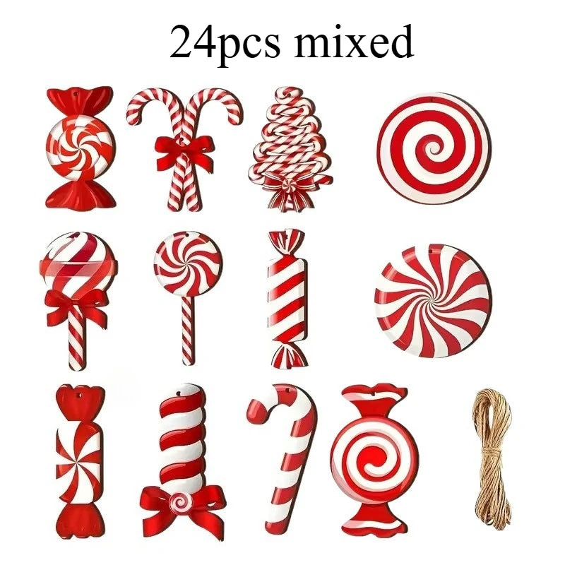 Wood Candy Cane Christmas Ornaments 12/24pcs – Red & White Christmas Ornaments Richie's 24pcs mixed One size fits all