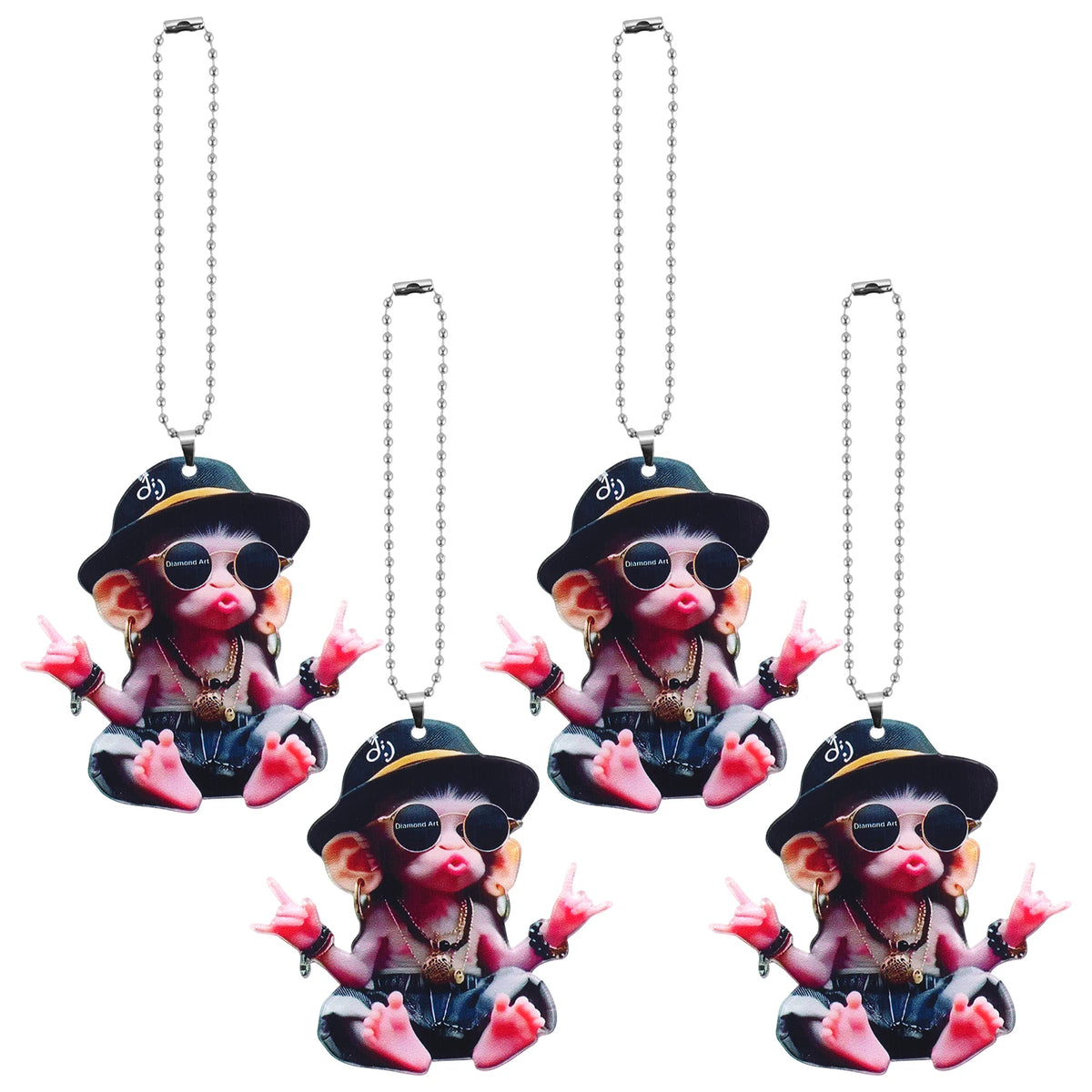 4 Pcs 2D Acrylic Hip Hop Monkey Car Rearview Mirror Charms Car Interior Charm Richie's 4 Packs