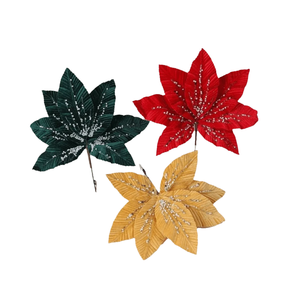 25CM Glitter Artificial Poinsettia Flower – Christmas Décor Artificial Christmas Flower Richie's