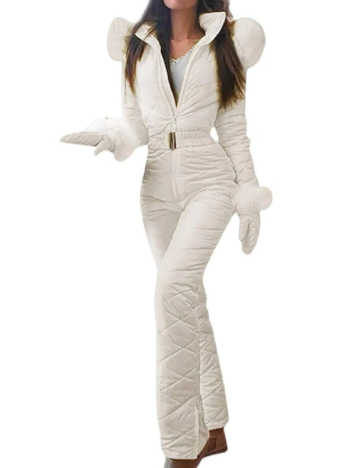 Women's Waterproof One-Piece Ski Jumpsuit – Insulated Snowsuit Women's Ski Jumpsuit Richie's XXL White