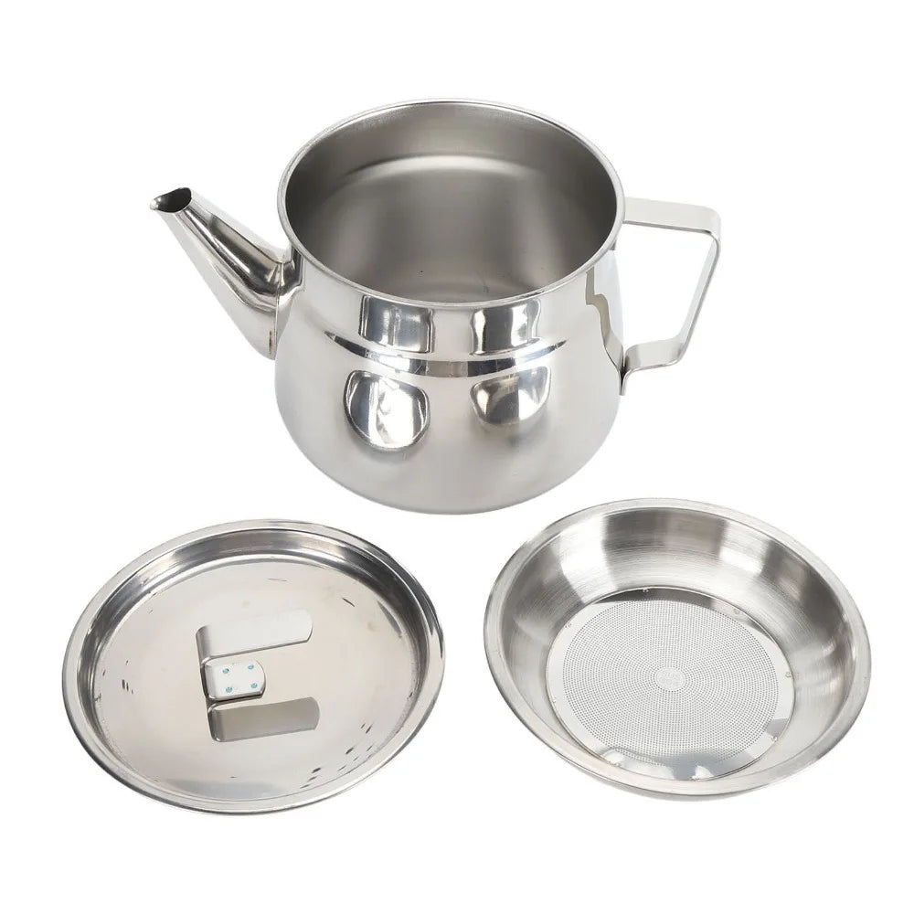 Stainless Steel Oil Strainer Pot 1200ml Grease Container Oil Strainer Pot Richie's Silver
