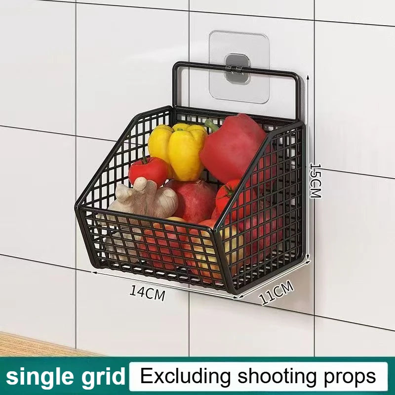 Wall-Mounted Kitchen Organizer Basket – Metal Veggie Storage Kitchen Storage Basket Richie's one grid 1pc