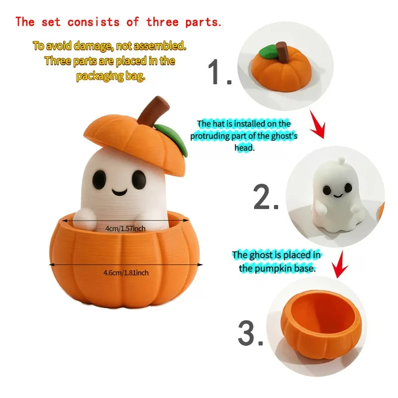 3D-Printed Halloween Pumpkin Ghost Figurine Desktop Decor Set Halloween Figurine Set Richie's