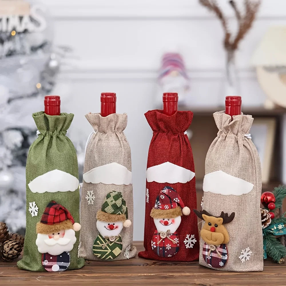 Christmas Wine Bottle Bags – Santa, Plaid & Floral | 1 or 3 Pcs Holiday Bottle Bag Richie's