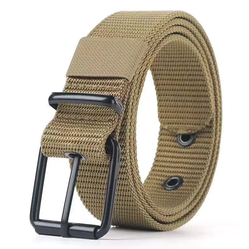Unisex Canvas Pin Buckle Belt – Outdoor Sports Eyelet Belt Canvas Belt Richie's Khaki