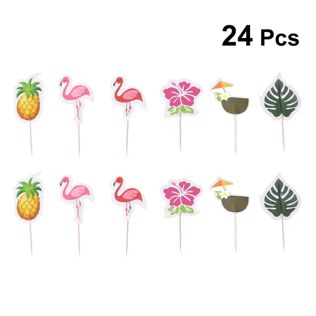 24 Pcs Flamingo Pineapple Cake Topper Picks – Tropical Party Cake Topper Picks Richie's