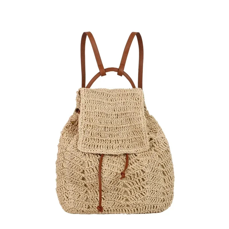 Large Woven Straw Drawstring Backpack for Women | Casual Woven Straw Backpack Richie's Beige