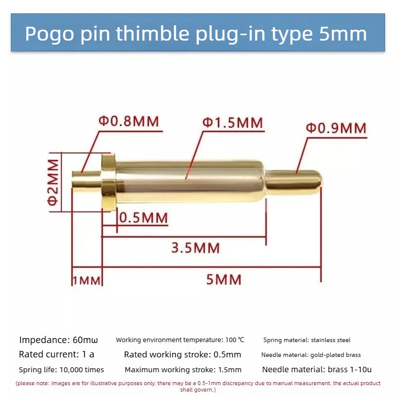 DIP SMD Double Spring PCB Pogo Pin Connectors 20/50/100 Pcs PCB Pogo Pin Connector Richie's DIP H5.0MM 50PCS