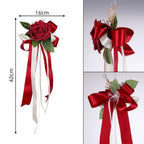 Retro Flower Bow Wedding Car Rearview Mirror Door Decoration Wedding Car Decoration Richie's Red