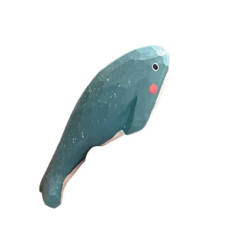 Hand Carved Wooden Blue Whale Figurine | Ocean Desk Decor Wooden Figurine Richie's Blue