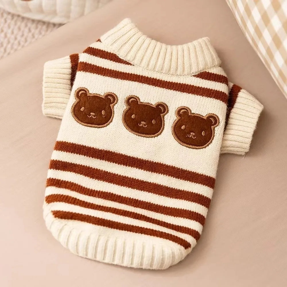 Striped Knitted Dog Sweater – Warm Cotton Pet Coat Dog Sweater Richie's Brown-S