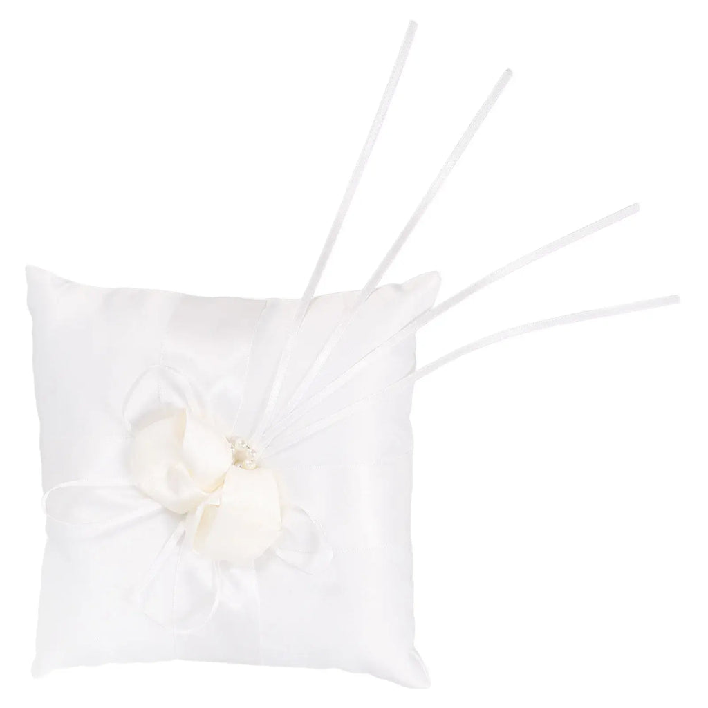 White Ring Bearer Pillow – Satin Ribbon & Faux Pearl Wedding Cushion Ring Bearer Pillow Richie's