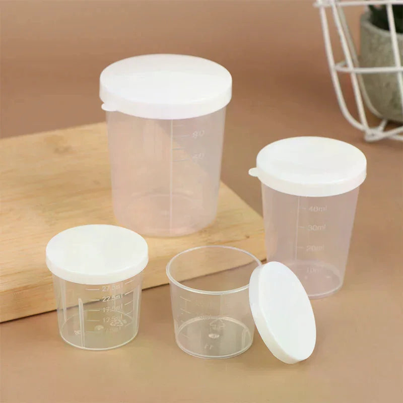 10Pcs Clear Measuring Cups with Lids 20ml–100ml Plastic Set Plastic Measuring Cups Richie's