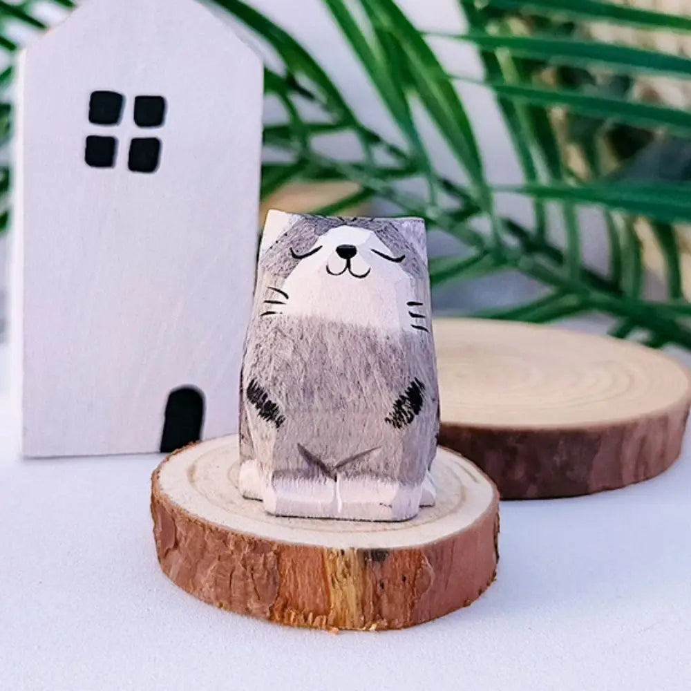 Carved Wooden Animal Figurine – Bear, Cat & Sheep Desk Decor Wooden Figurine Richie's