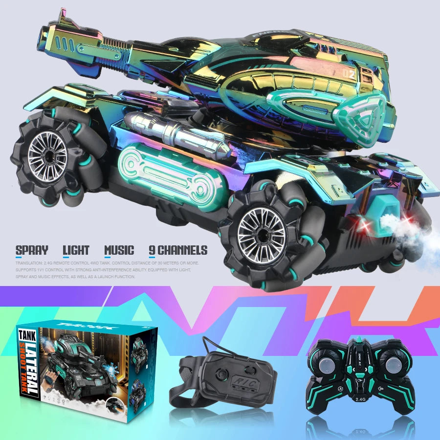 2.4G 4WD RC Sci-Fi Stunt Tank – LED, Spray & Sound Toy RC Stunt Tank Richie's MK743A-LV