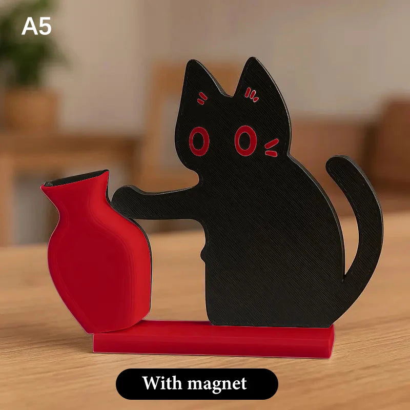 Black Cat Pushing Vase Fridge Magnet & Whisker Keepsake Box Decorative Fridge Magnet Richie's A5