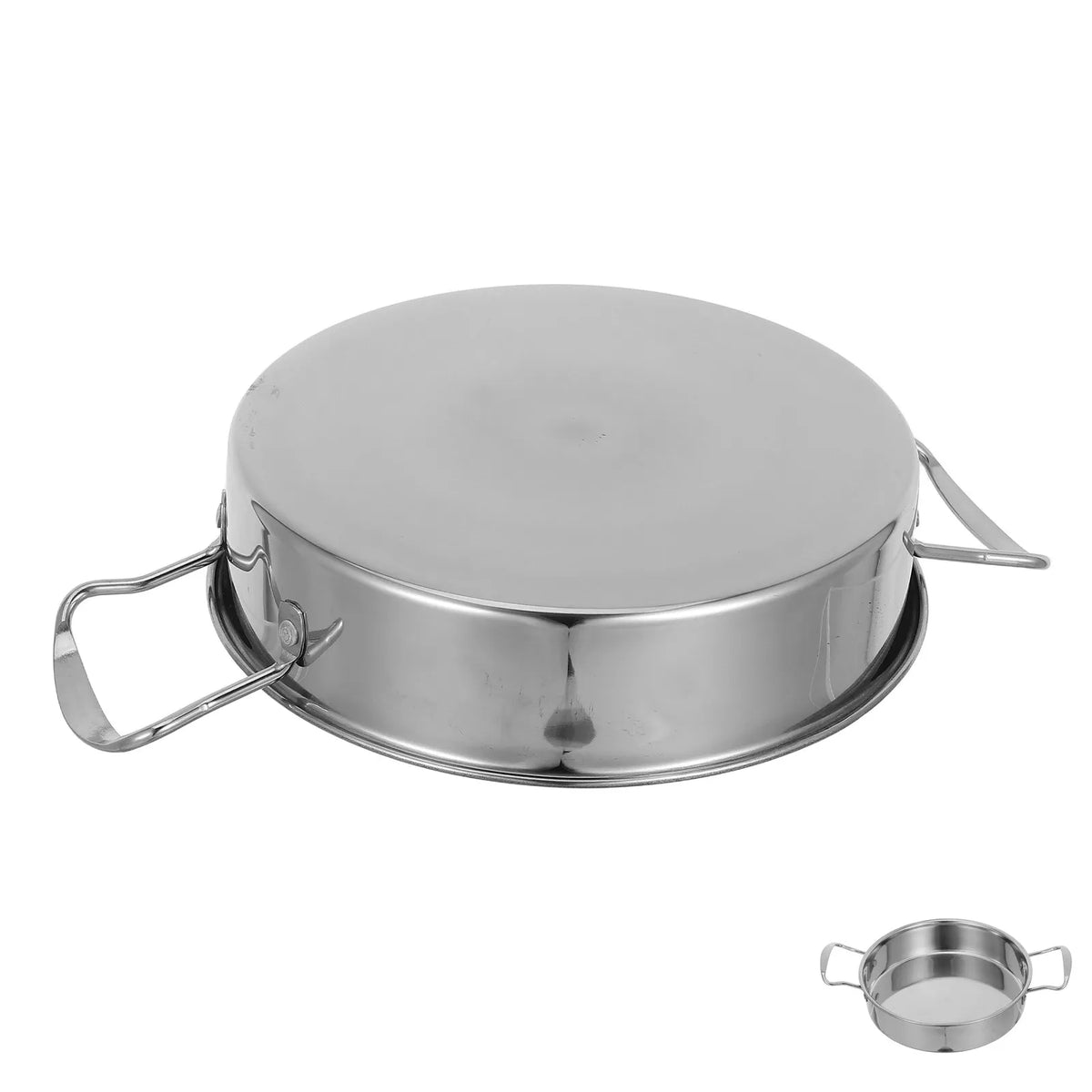 Stainless Steel Paella Pan 8.3" Double Handle Flat Bottom Frying Pot Paella Frying Pan Richie's