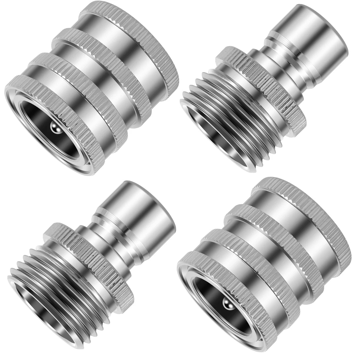 4Pcs Stainless Steel Garden Hose Quick Connector 3/4" Fitting Garden Hose Connector Richie's black silver 3/4"