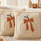 2pc Jacquard Pumpkin Bow Pillow Covers | Fall & Thanksgiving Décor Throw Pillow Covers Richie's Beige 2pcs