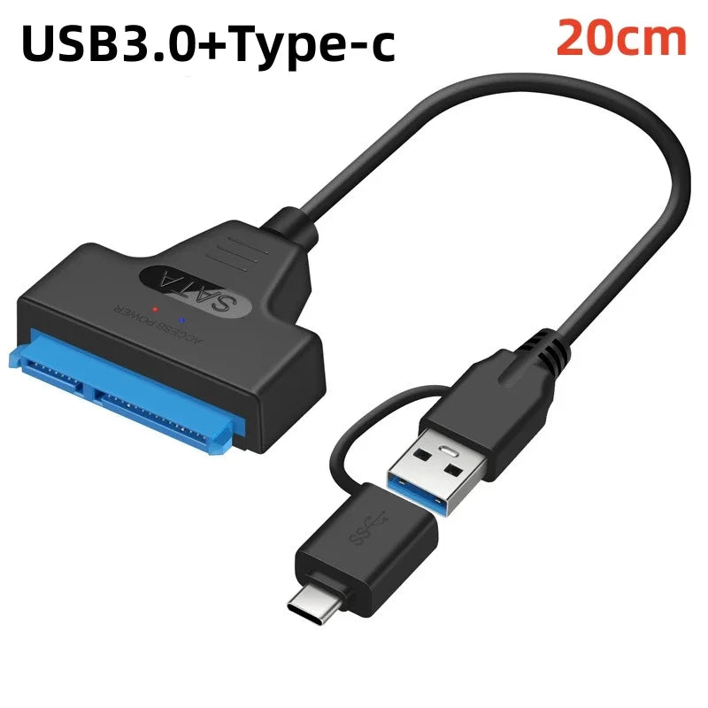 2-in-1 SATA to USB 3.0 & Type-C Adapter Cable – 6 Gbps HDD SSD SATA USB Adapter Cable Richie's USB3.0 Type-c 20cm