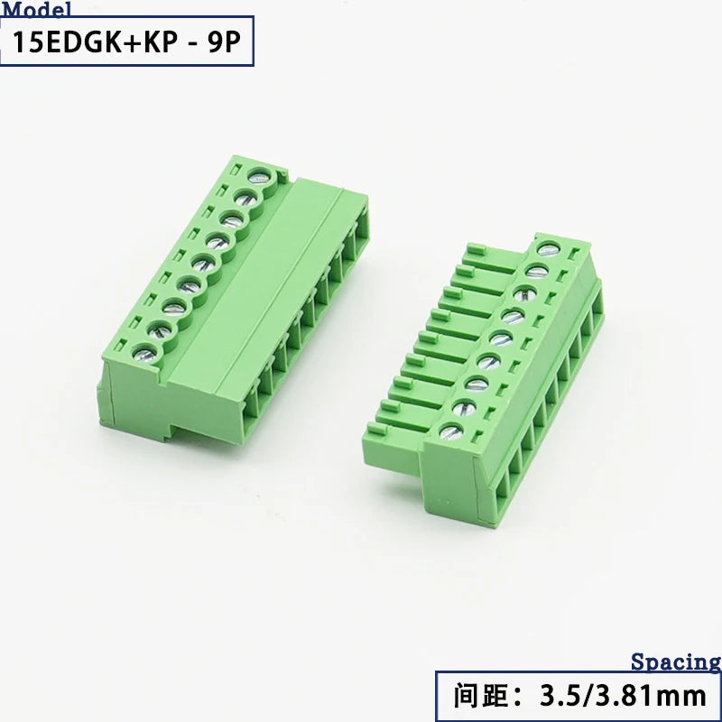 15EDGK PCB Screw Terminal Block 2–24 Pin Plug-In Connector Set PCB Terminal Block Richie's 9P 3.81MM 1 Set