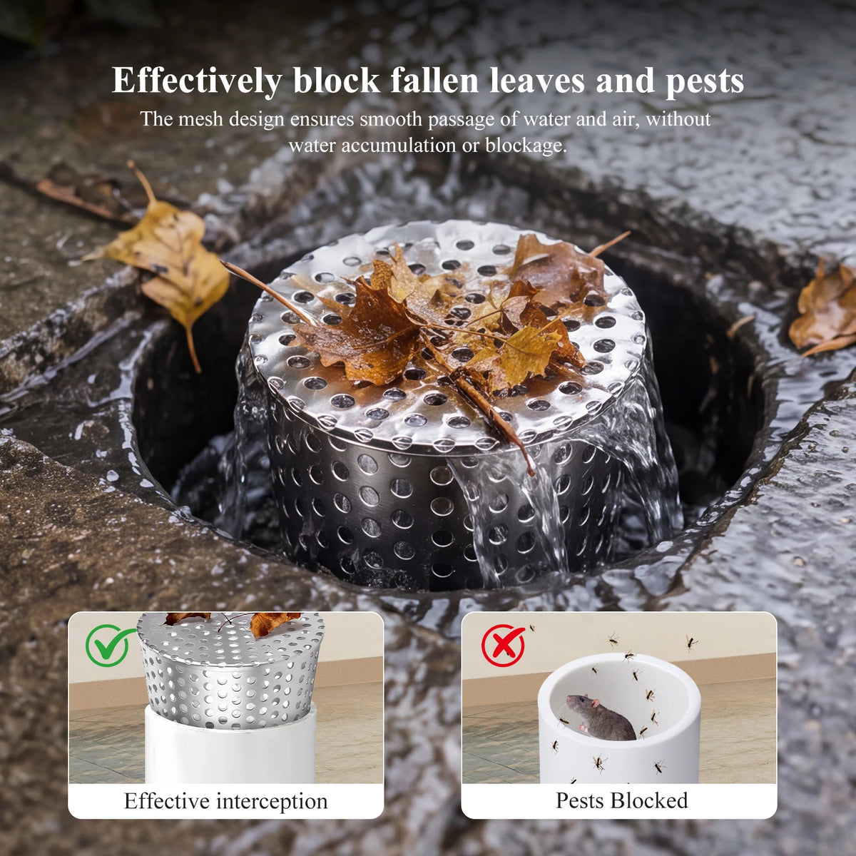 304 Stainless Steel Gutter Leaf Guard Downspout Strainer 90–110mm Gutter Downspout Strainer Richie's