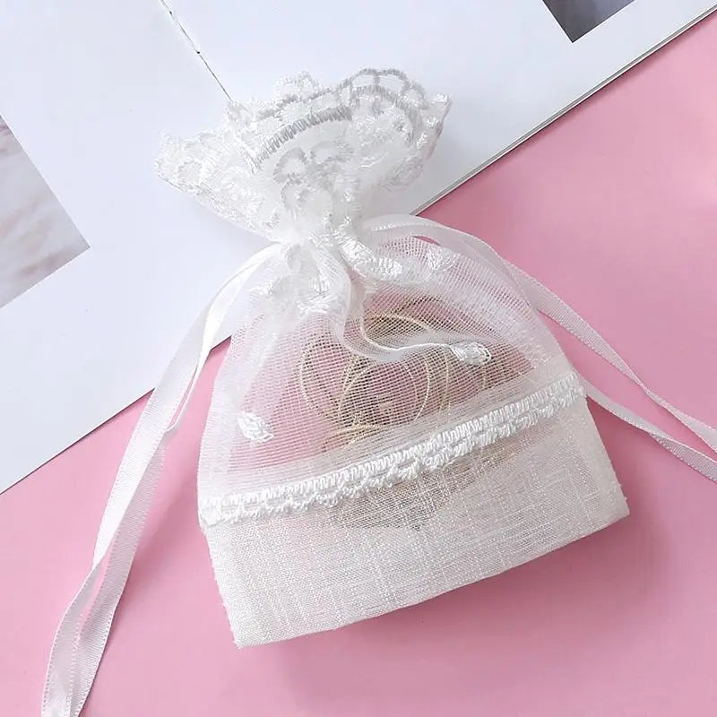 White Lace Gauze Drawstring Gift Bags – Reusable Jewelry Pouches Drawstring Gift Bag Richie's B
