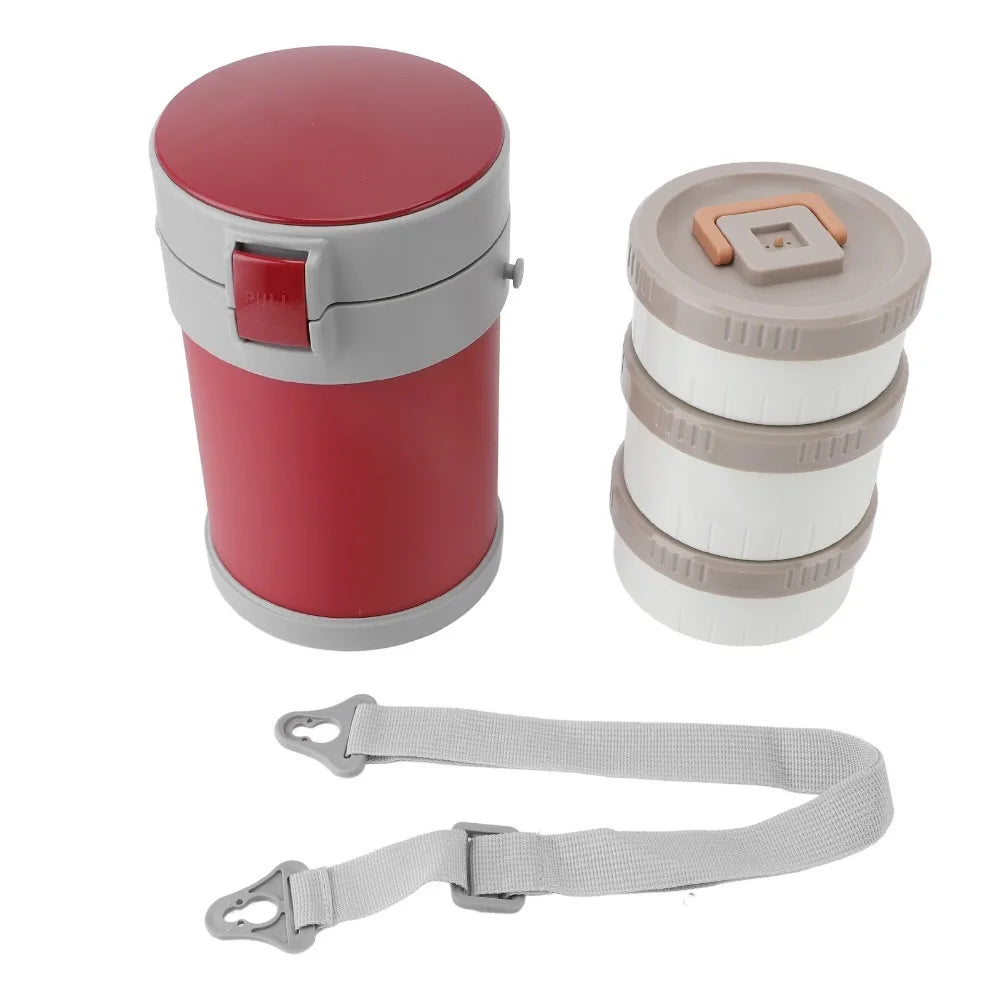 3/4 Tier Stainless Steel Insulated Thermal Lunch Box Set Thermal Lunch Box Richie's Red 3 Tier