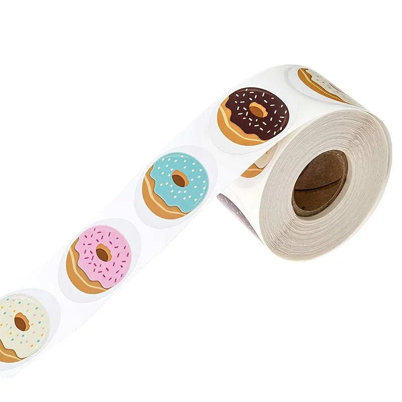 500 Pcs Donut Stickers Roll – DIY Labels & Envelope Seals Decorative Sticker Roll Richie's