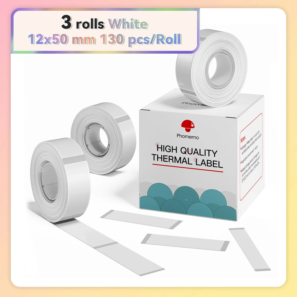 Phomemo Q30 White Waterproof Thermal Labels – 3 Rolls Thermal Label Rolls Richie's 12x50mm Sticker China Mainland