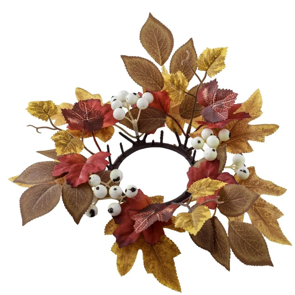 Faux Maple Leaf Autumn Candle Wreath Table Centerpiece Ring Candle Wreath Ring Richie's Style-2