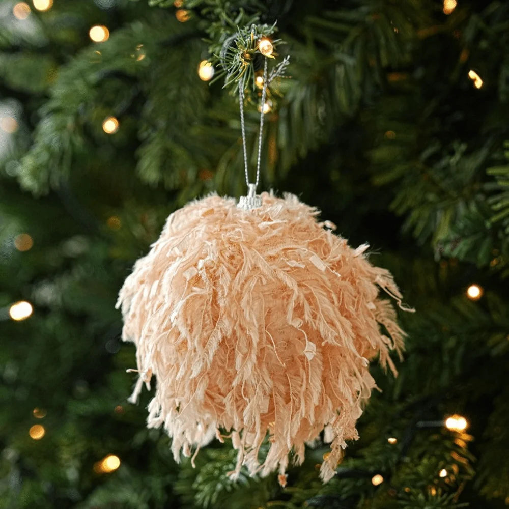 Silver Tinsel Foam Christmas Ball Ornament | Xmas Tree Bauble Christmas Ornament Richie's Apricot Ribbon