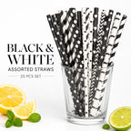 25pcs Black & White Paper Straws – Biodegradable Party Straws Paper Drinking Straws Richie's Default Title