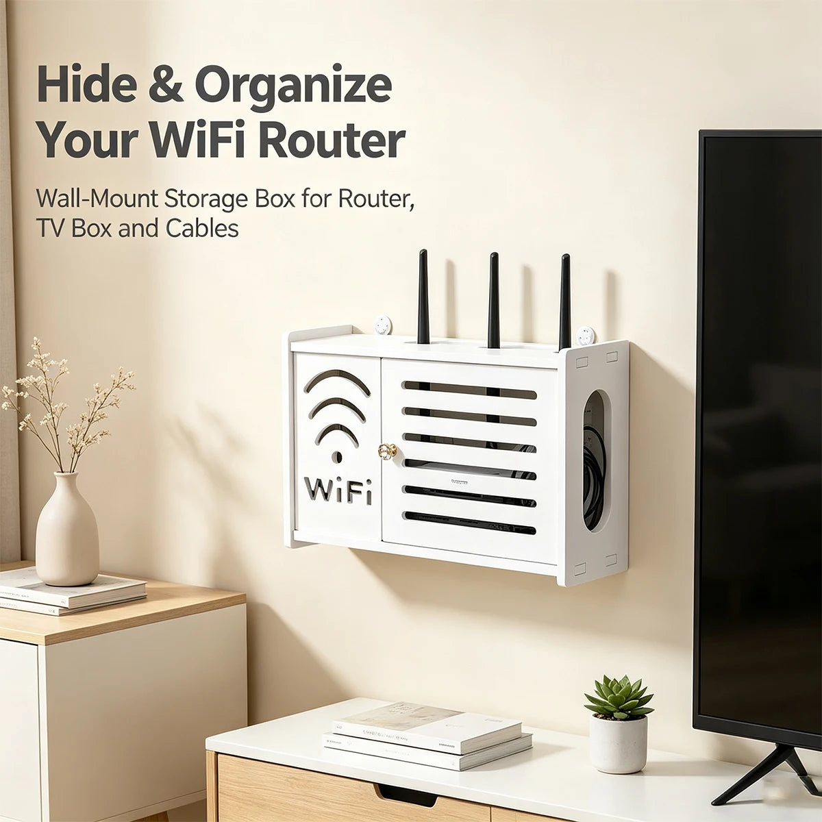Wall-Mount WiFi Router Organizer Box – No-Drill Cable Shelf Cable Management Shelf Richie's Default Title