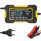 12V 6A Intelligent Car Battery Charger LCD Pulse Repair Lead Acid Car Battery Charger Richie's Yellow EU plug