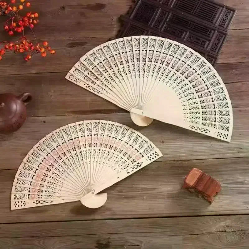 Wooden Folding Hand Fan – Carved Traditional Design, Wedding Favor Folding Hand Fan Richie's