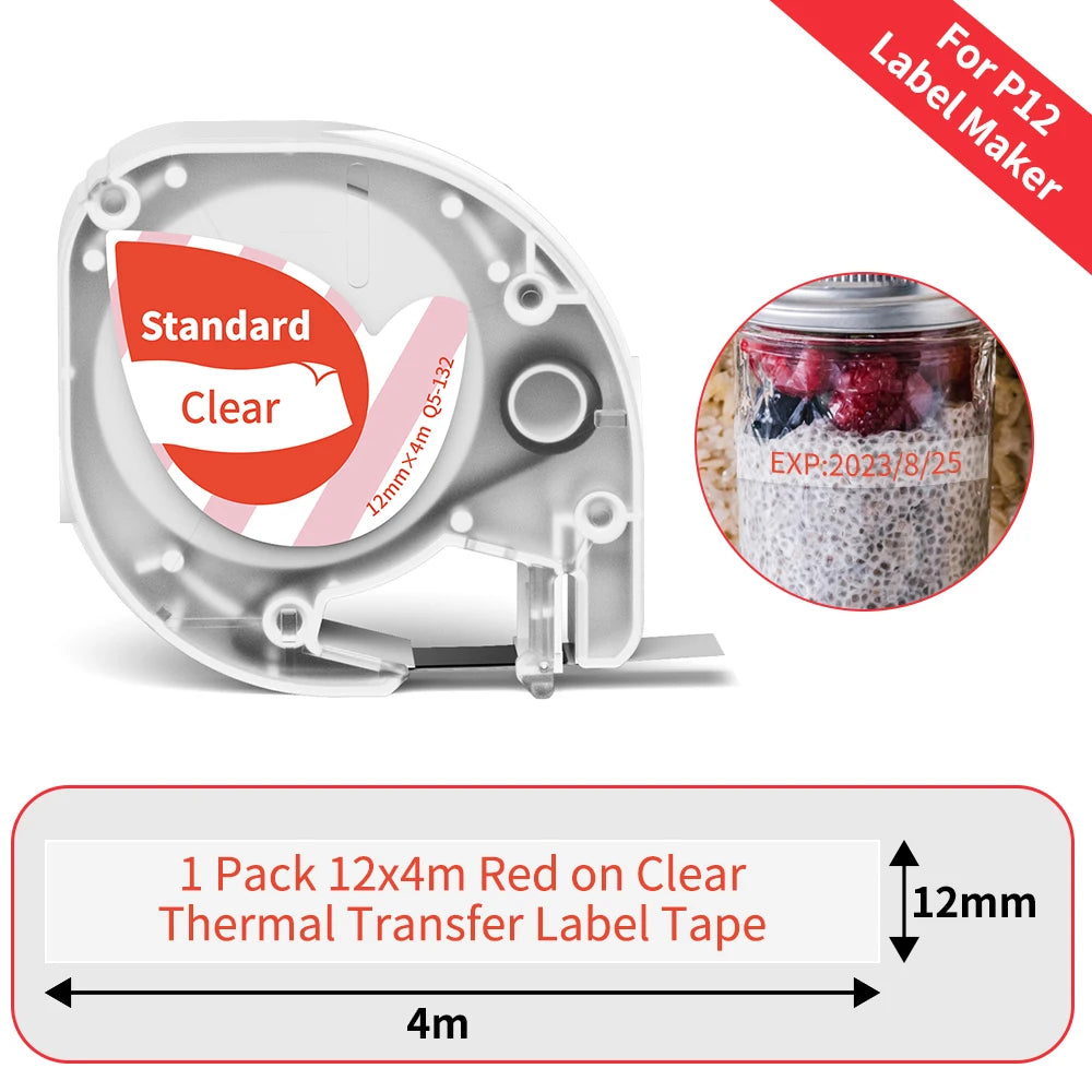 12mm Label Tape for Phomemo P12 & Dymo LetraTag – 4m Label Maker Tape Richie's Q5-132