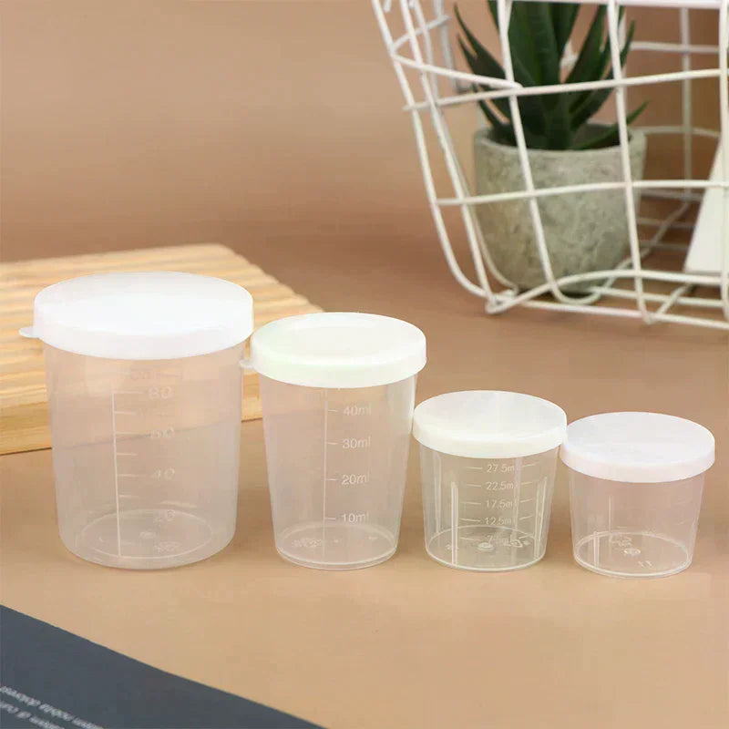 10Pcs Clear Measuring Cups with Lids 20ml–100ml Plastic Set Plastic Measuring Cups Richie's