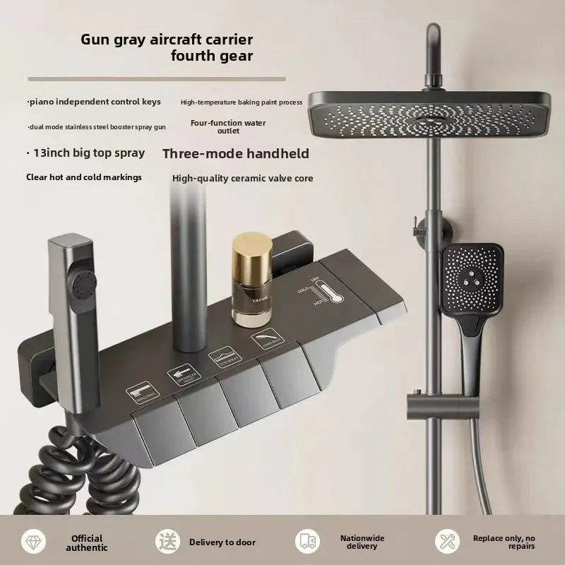 Gun Gray Brass Shower System – Piano Button Pressurized Nozzle Set Shower System Set Richie's copper-1