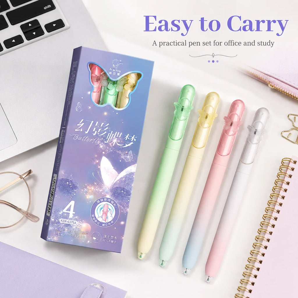Butterfly Fidget Gel Pen Set 4 Pcs – Aesthetic Rotatable Top Fidget Gel Pen Set Richie's