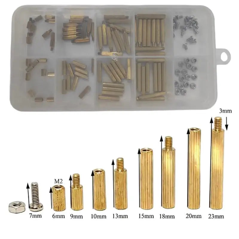 M2 Brass Standoff Kit 120Pcs – Screws, Nuts & Washers Set Standoff Fastener Kit Richie's