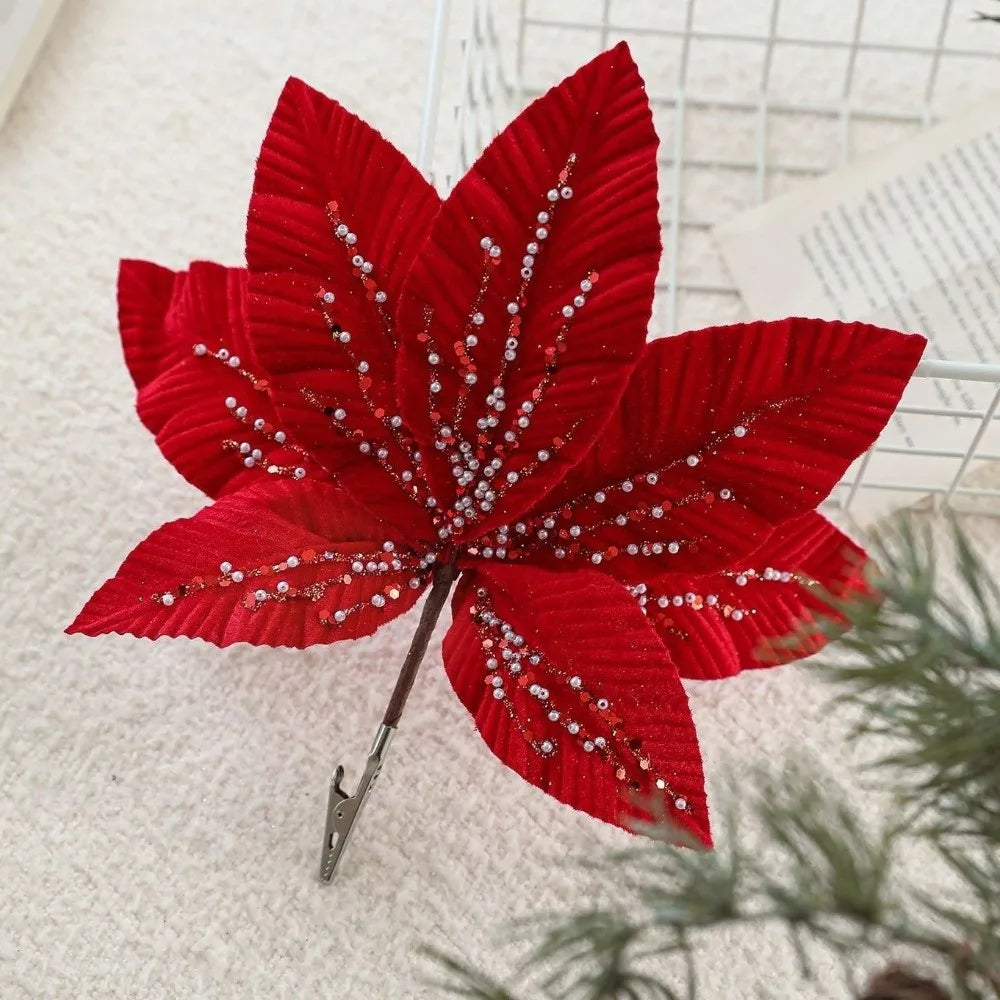 25CM Glitter Poinsettia Artificial Christmas Flower Decoration Artificial Christmas Flower Richie's