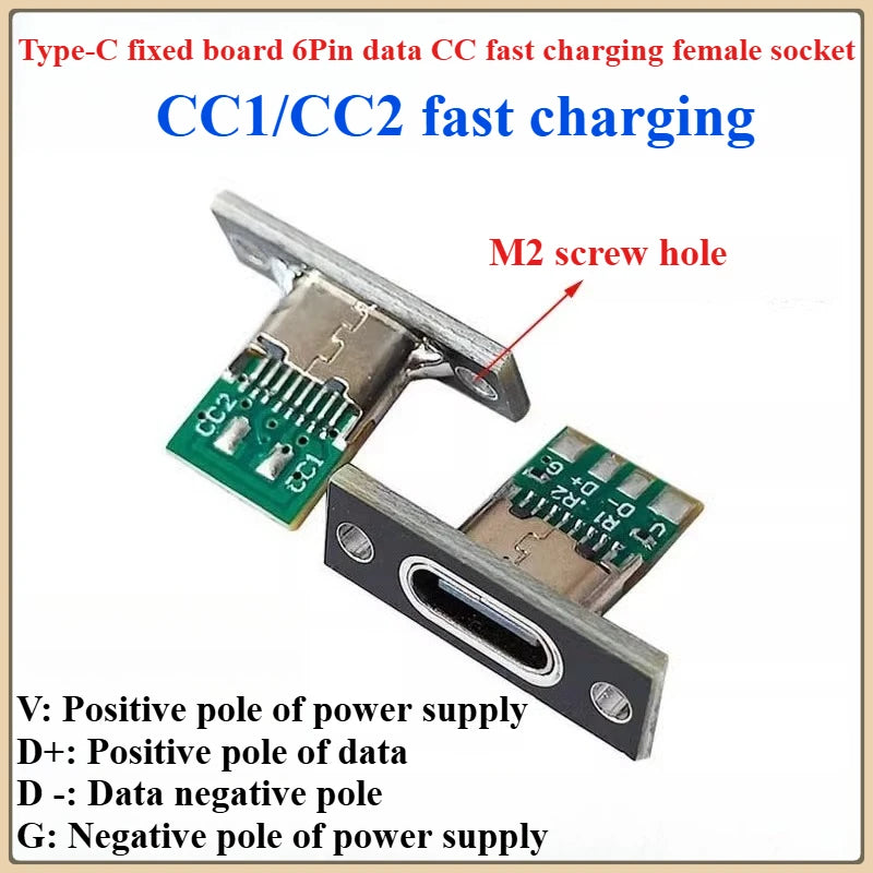 USB 3.1 Type-C Female Connector Socket with Fixing Plate 5/10pcs USB Connector Socket Richie's TYPEC 6 CC 5pcs